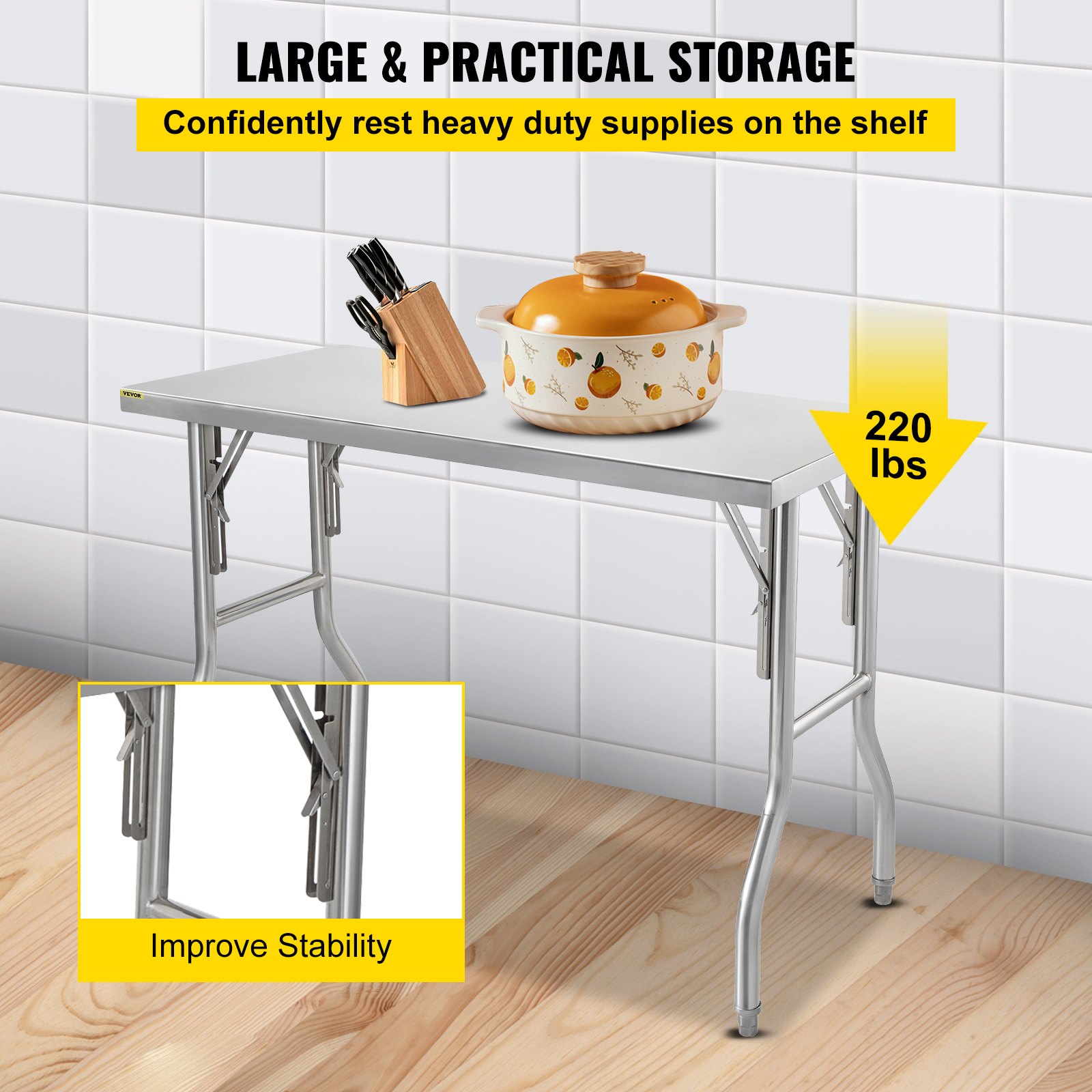 VEVOR 48 x 30 Inch Folding Commercial Prep Table Commercial Worktable ...