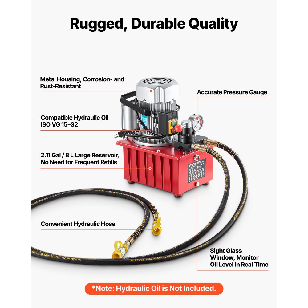 VEVOR Electric Hydraulic Pump, 750W 10,000 PSI, 120V Double Acting ...