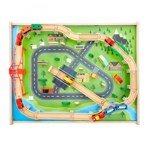 Train Table Train Table 100 Pieces Wooden Kids Activity Table with Rolling Storage ...