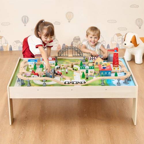 Train Table Train Table 120 Pieces Wooden Kids Activity Table with Collapsible ...