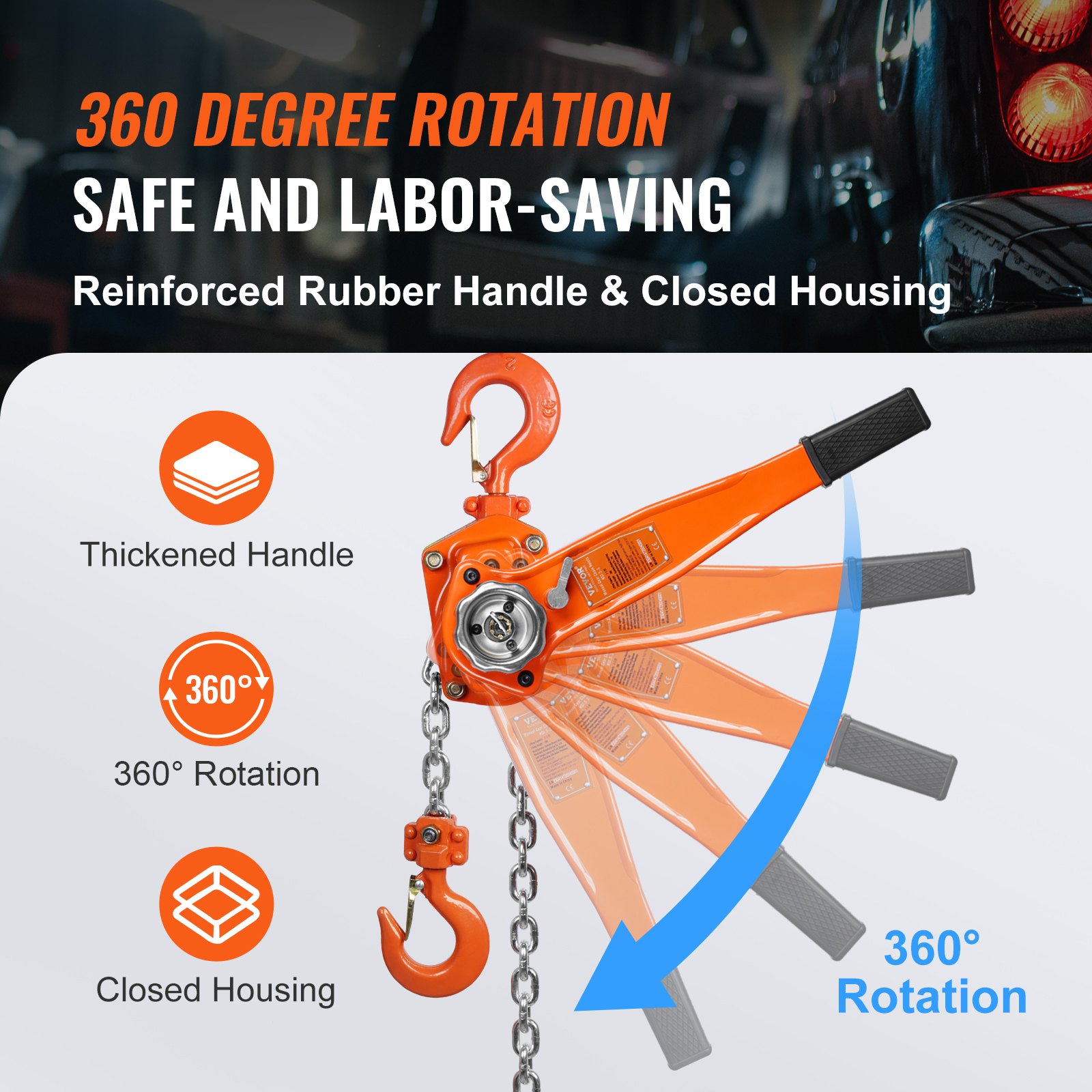 VEVOR Manual Lever Chain Hoist, 1-1/2 Ton 3300 lbs Capacity 10 FT Come ...