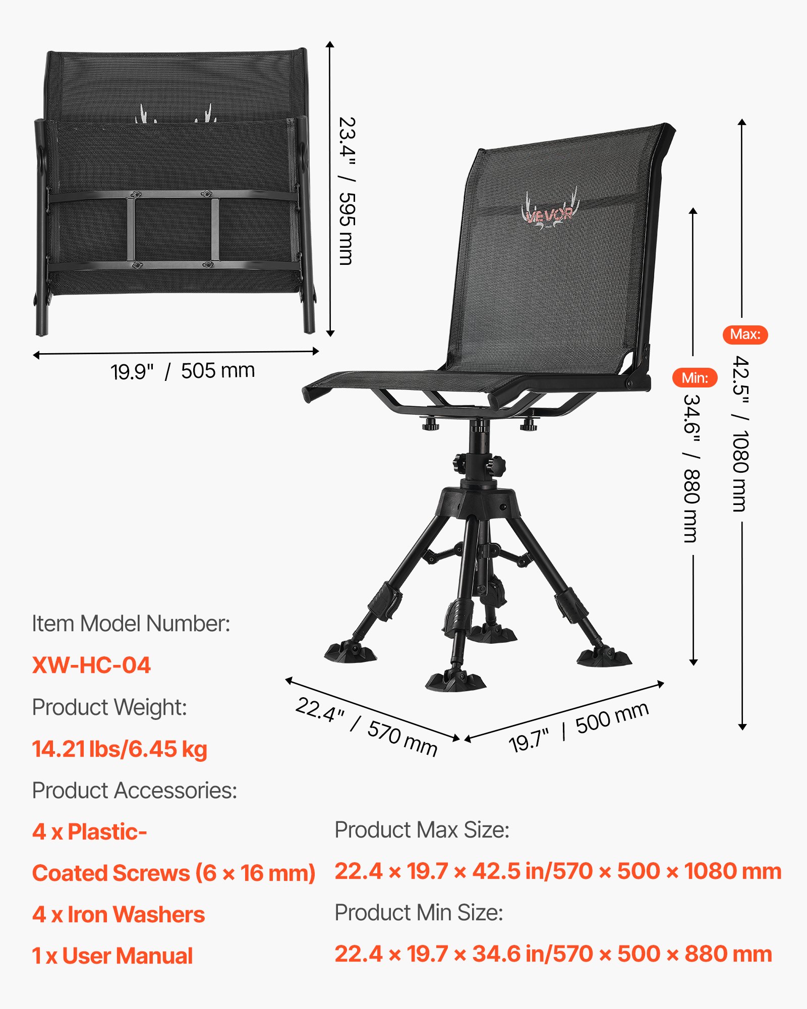 VEVOR Swivel Hunting Blind Chair — Foldable and Adjustable