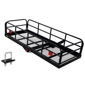 VEVOR 1524 x 610 x 355 mm 60 24 14 inch Hitch Cargo Carrier 400lbs Capacity Folding Trailer Hitch Mount Cargo Basket Steel Luggage Carrier Rack Fits 5 cm Hitch Receiver for SUV Truck Pickup