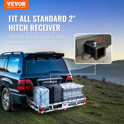 VEVOR 47 x 20 x 6 in Hitch Cargo Carrier, 500lb Capacity Trailer Hitch Mount Aluminum Cargo