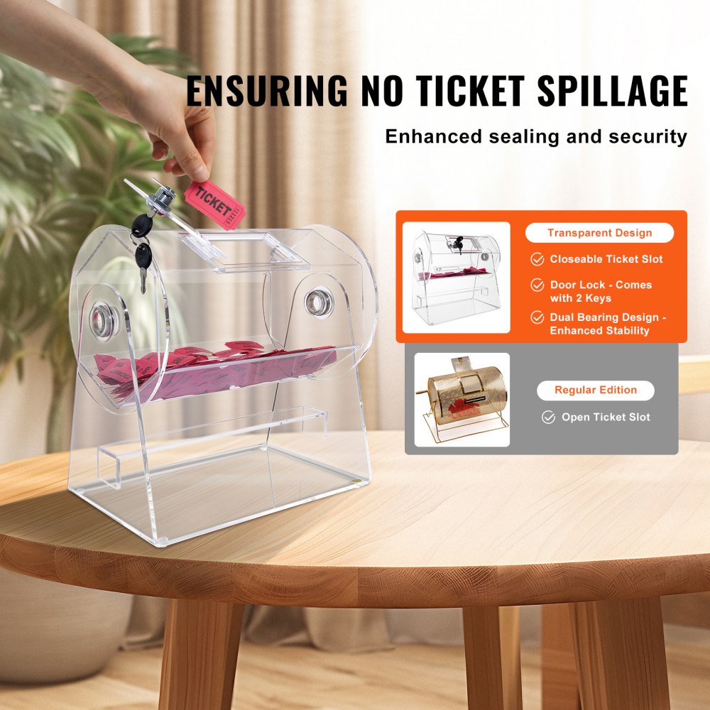 Custom Raffle Ticket Box VEVOR Acrylic Raffle Drum, Professional Raffle Ticket Spinning Cage ...