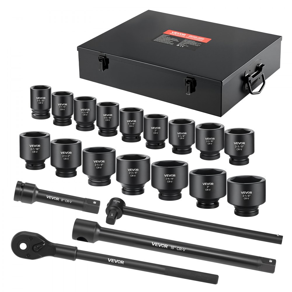 VEVOR 1 Inch Drive Impact Socket Set – 21 Pc CR-V, 6 Point