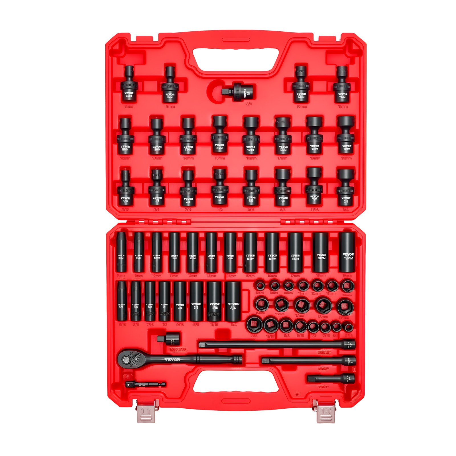 VEVOR 3/8 Drive Swivel Socket Set – 67-Piece, SAE Metric