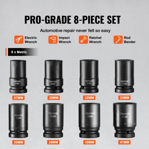 VEVOR 1 inch Drive Impact Socket Set – 8 Piece, Cr-Mo Steel