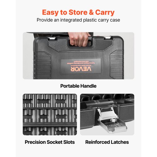 VEVOR 1 2 Inch Drive Impact Socket Set – 26-Piece, 6-Point