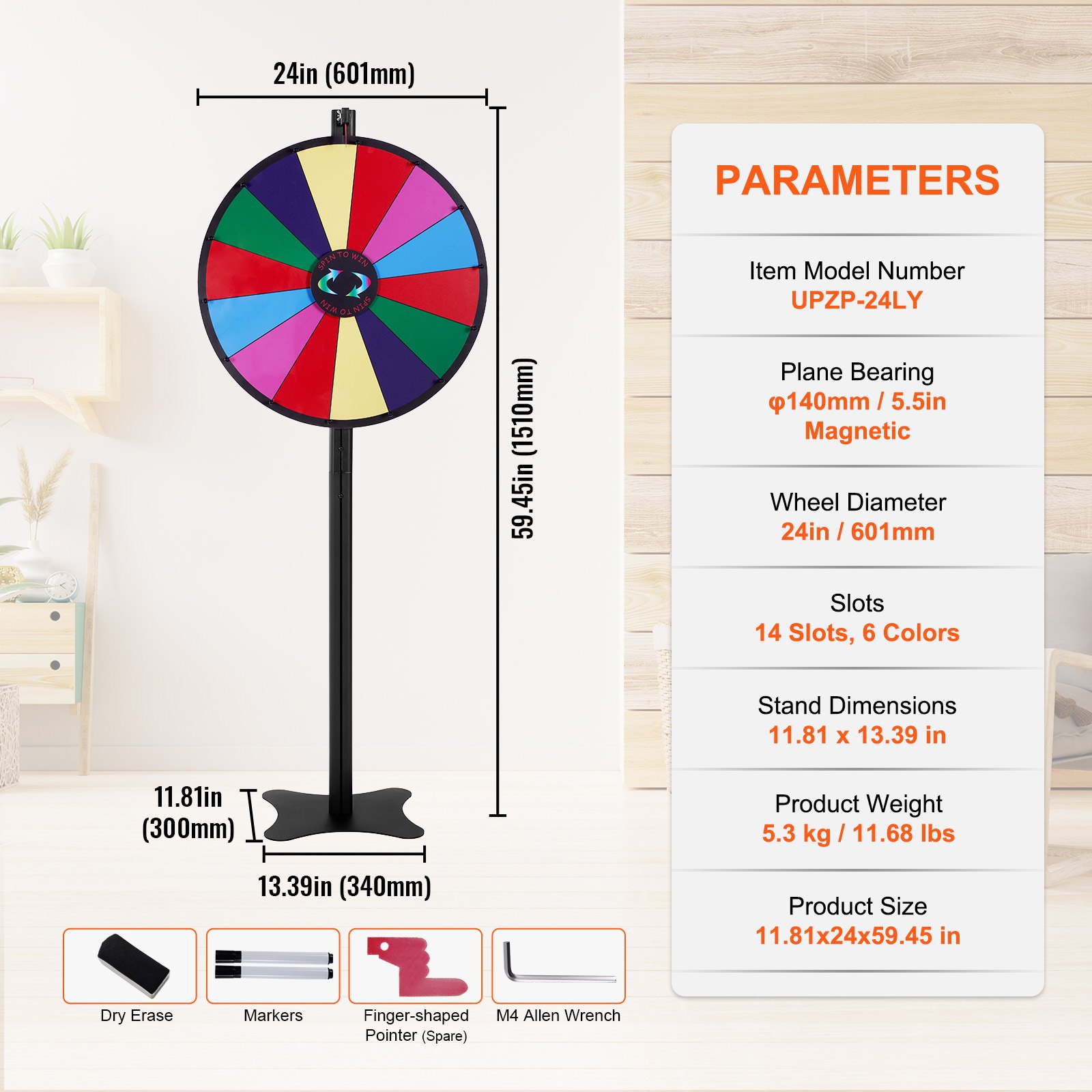 VEVOR 24 inch Spinning Prize Wheel, 14 Slots Spinning Wheel, Roulette ...