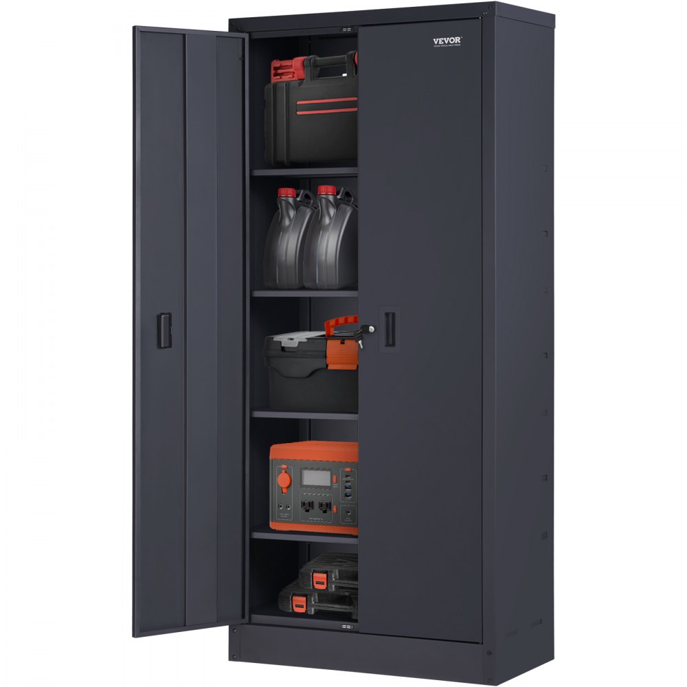 VEVOR Metal Storage Cabinet w/ 4 Adjustable Shelves & Lockable 200lbs ...