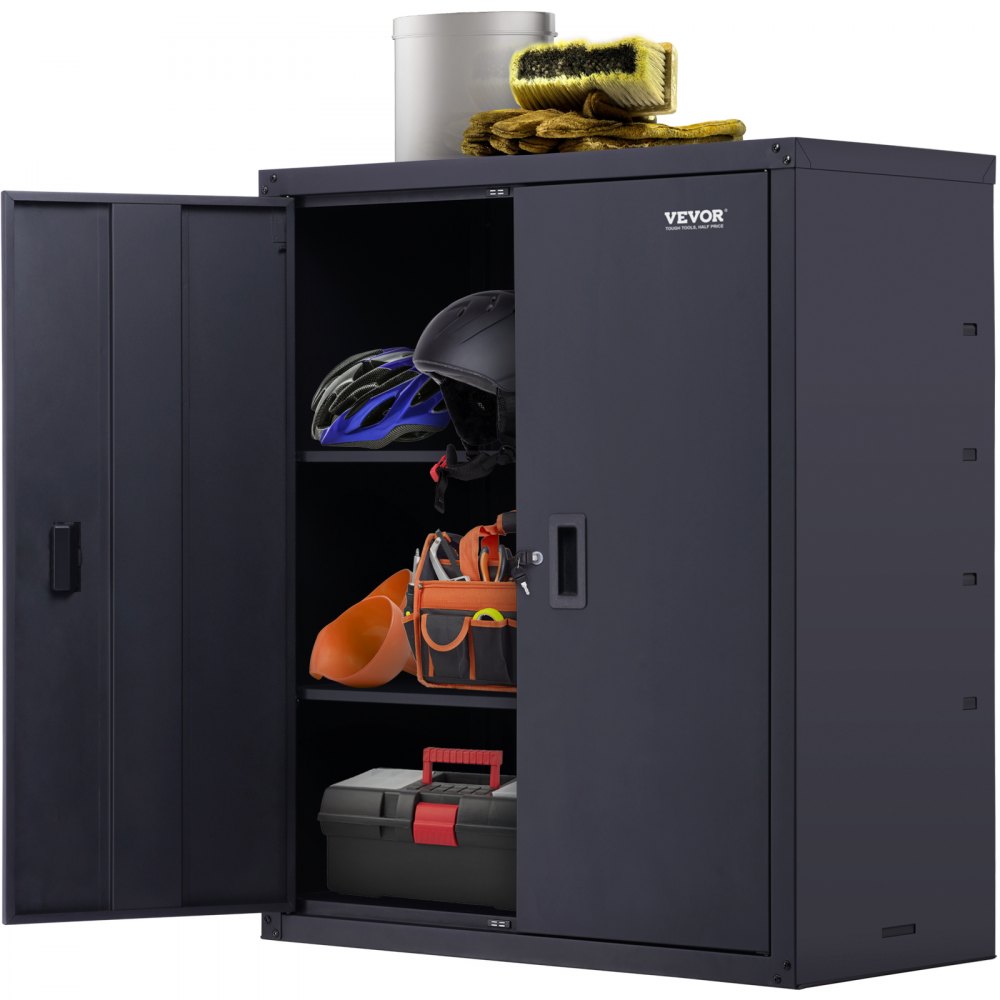Lockable Shelf VEVOR Metal Storage Cabinet w/ 2 Adjustable Shelves & Lockable 200lbs ...