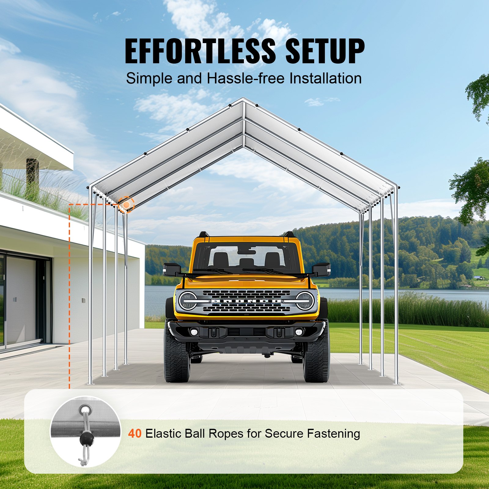 VEVOR 10 x 20 ft Carport Replacement Canopy Cover, Garage Top Tent ...