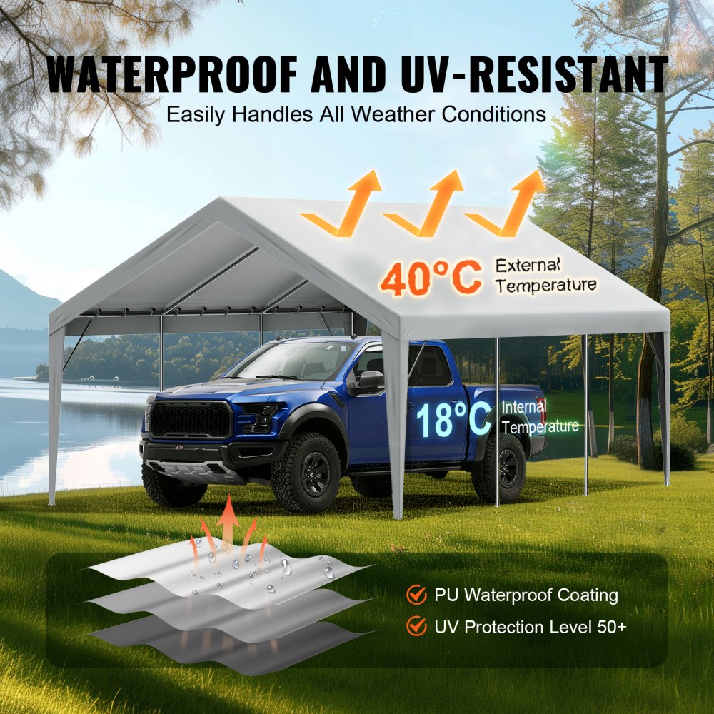 VEVOR Carport Replacement Canopy Cover 13 x 20 ft, Garage Top Tent ...