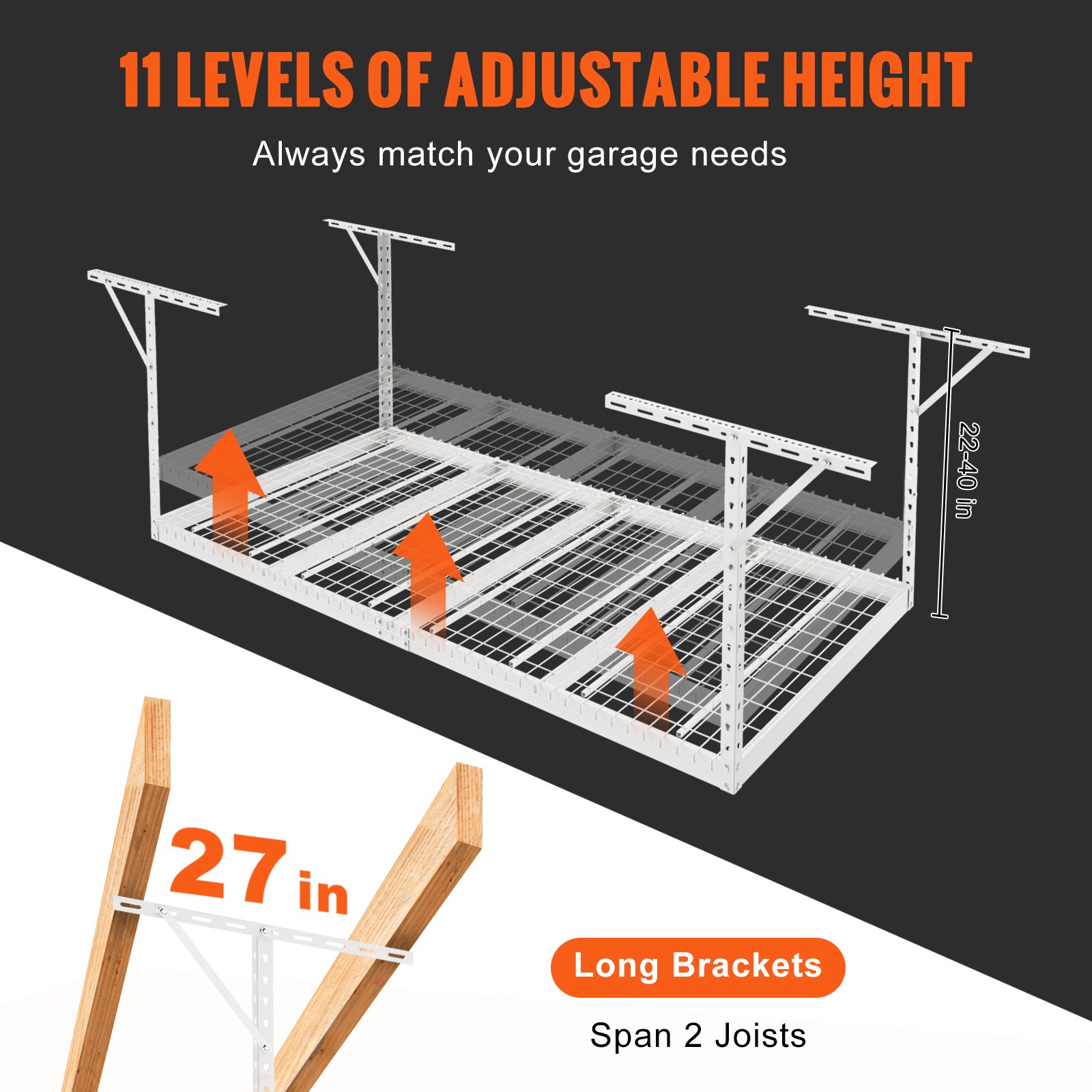 VEVOR Overhead Garage Storage Rack, 4x8 Garage Ceiling Storage Racks ...