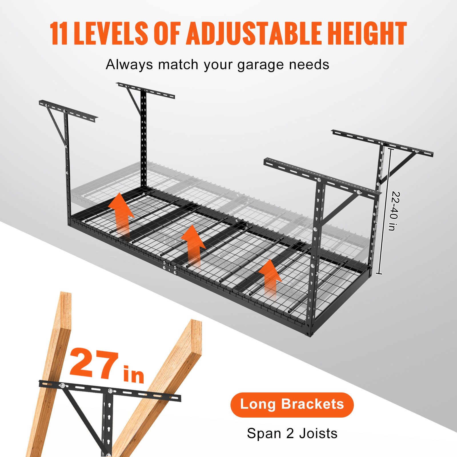 VEVOR Overhead Garage Storage Rack, 3x8 Garage Ceiling Storage Racks ...