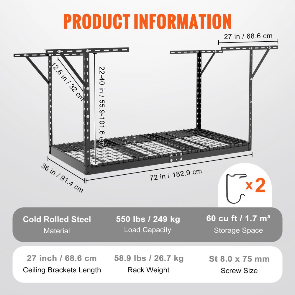VEVOR Overhead Garage Storage Rack, 3x6 Garage Ceiling Storage Racks ...