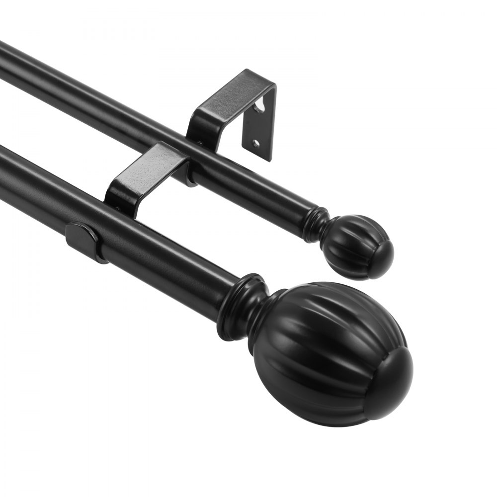 VEVOR Double Rod Curtain Rods, 3672 inches(36ft) Adjustable Length, Black Double Curtain Rods