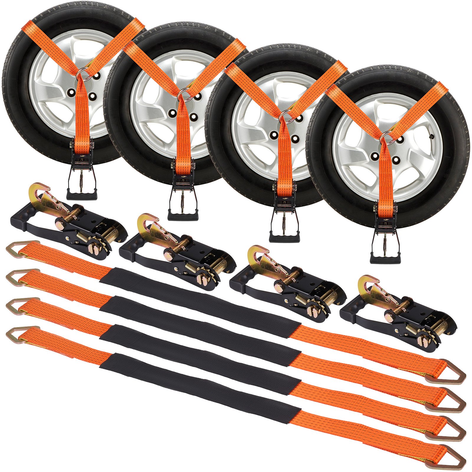 VEVOR Ratchet Tie Down Straps Kit, 5.08" x 304.8" Tire Straps, 2500kgs ...