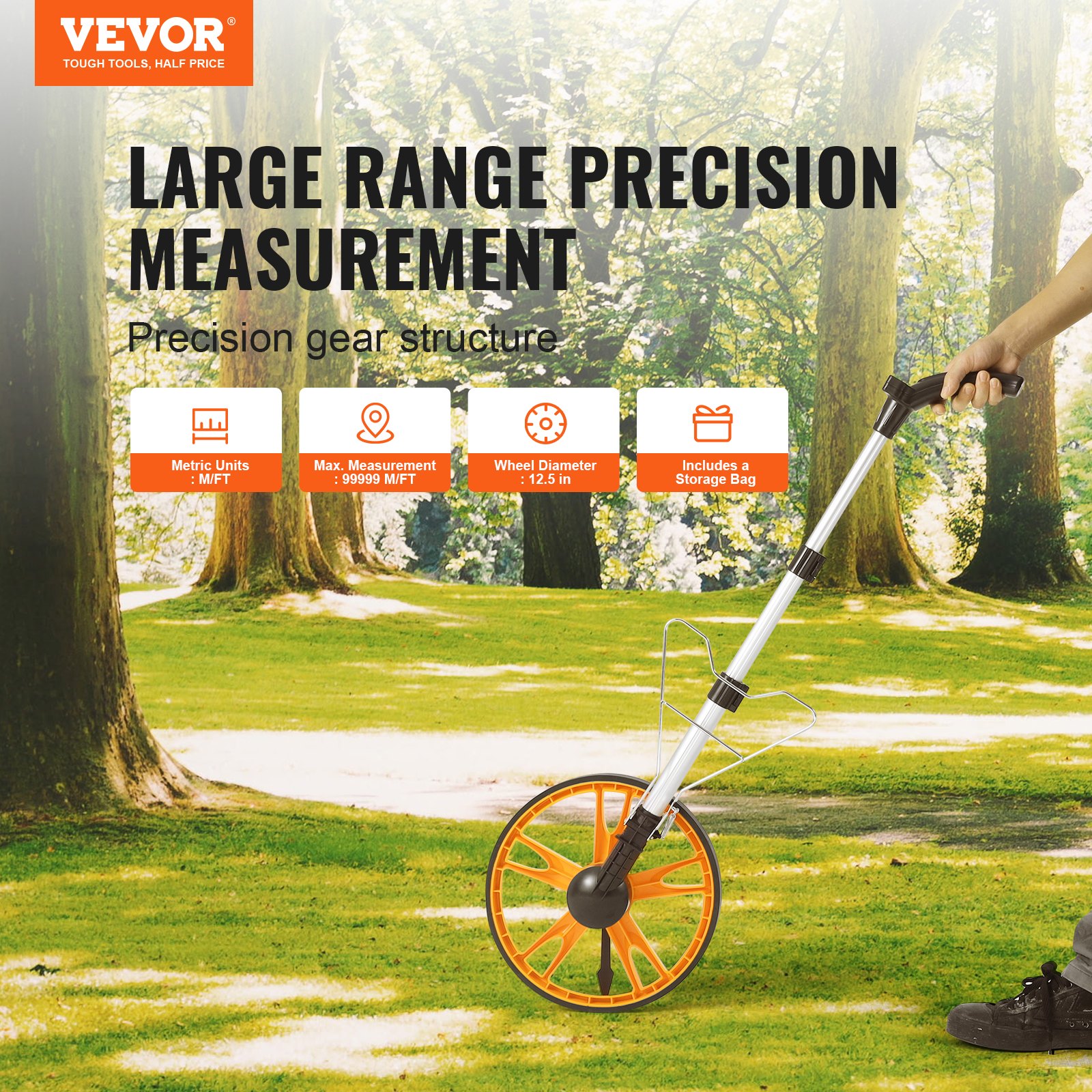 VEVOR Measuring Wheel 12.5” Road Runner Telescoping Handle Feet/Inches ...