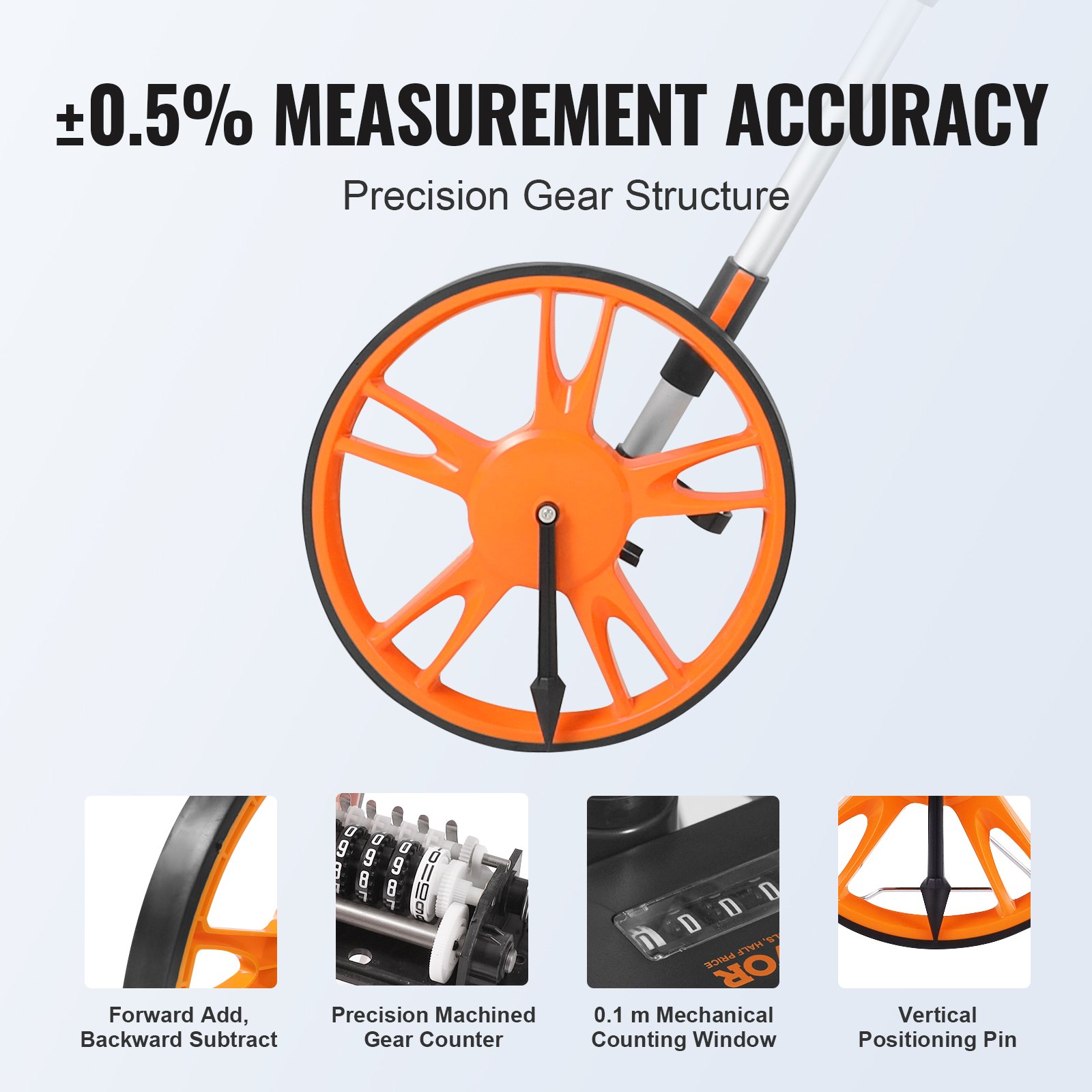 VEVOR Measuring Wheel in Feet, 12.5 in Wheel Diameter, 39.37-15.75 in ...