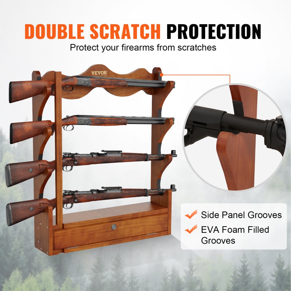 VEVOE Gun Rack, Wood Gun Rack Wall Mount, Gun Display Rack holds 4 ...