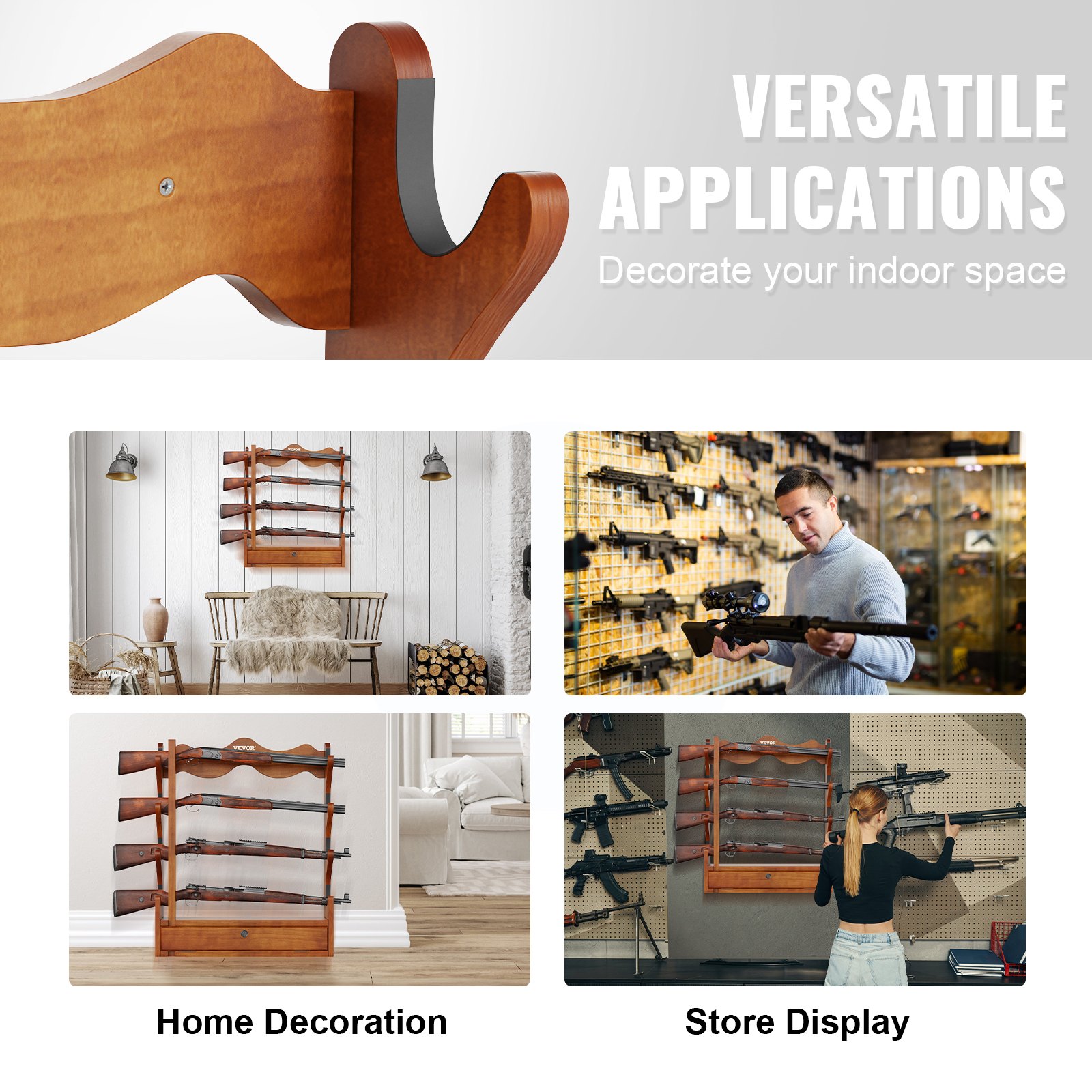 VEVOE Gun Rack, Wood Gun Rack Wall Mount, Gun Display Rack holds 4 ...