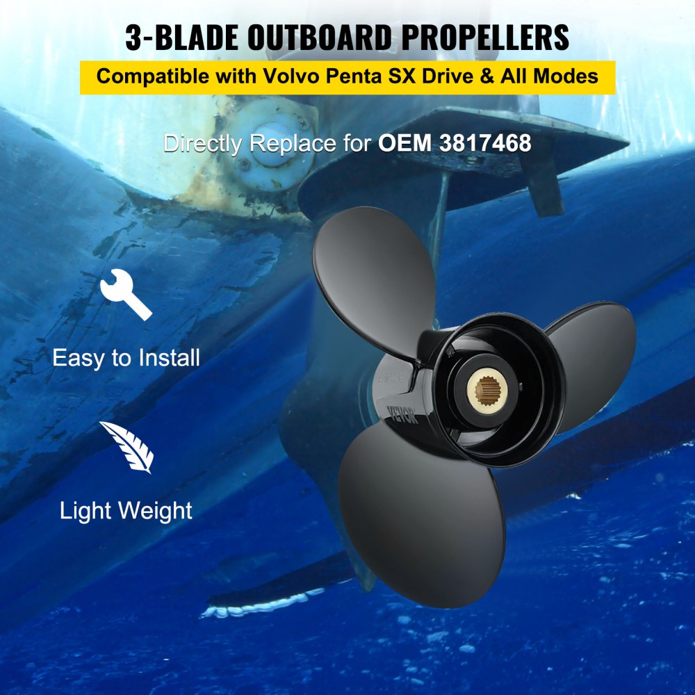 VEVOR Outboard Propeller, Replace for OEM 3817468, 3-Blade 14 1/2