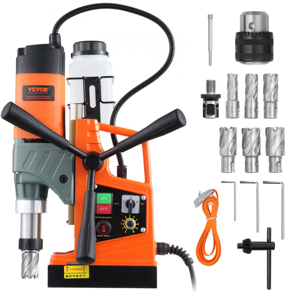 VEVOR Magnetic Drill – 1450W Motor, 1.6" Boring Diameter, 2810 Lbf Magnet, 0-800 RPM Variable Speed – With 2 Coring Bits For Metal Drilling