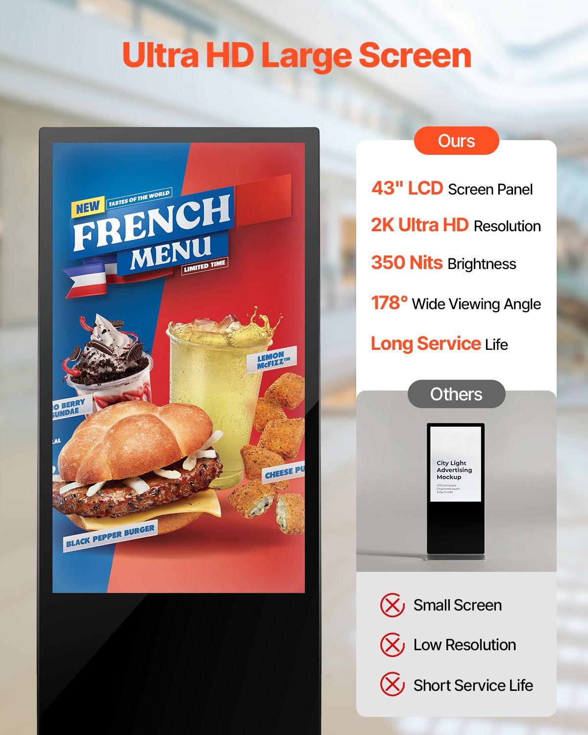 VEVOR 43 Inch Digital Signage Display, Touchscreen Digital Kiosk ...