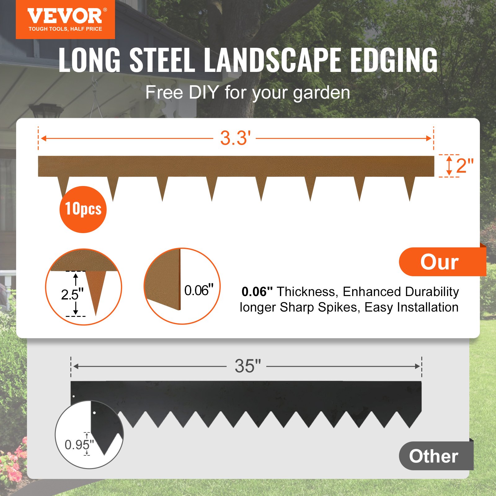 VEVOR Steel Landscape Edging, 10-pack Steel Garden Edging Borders, 39.6 ...