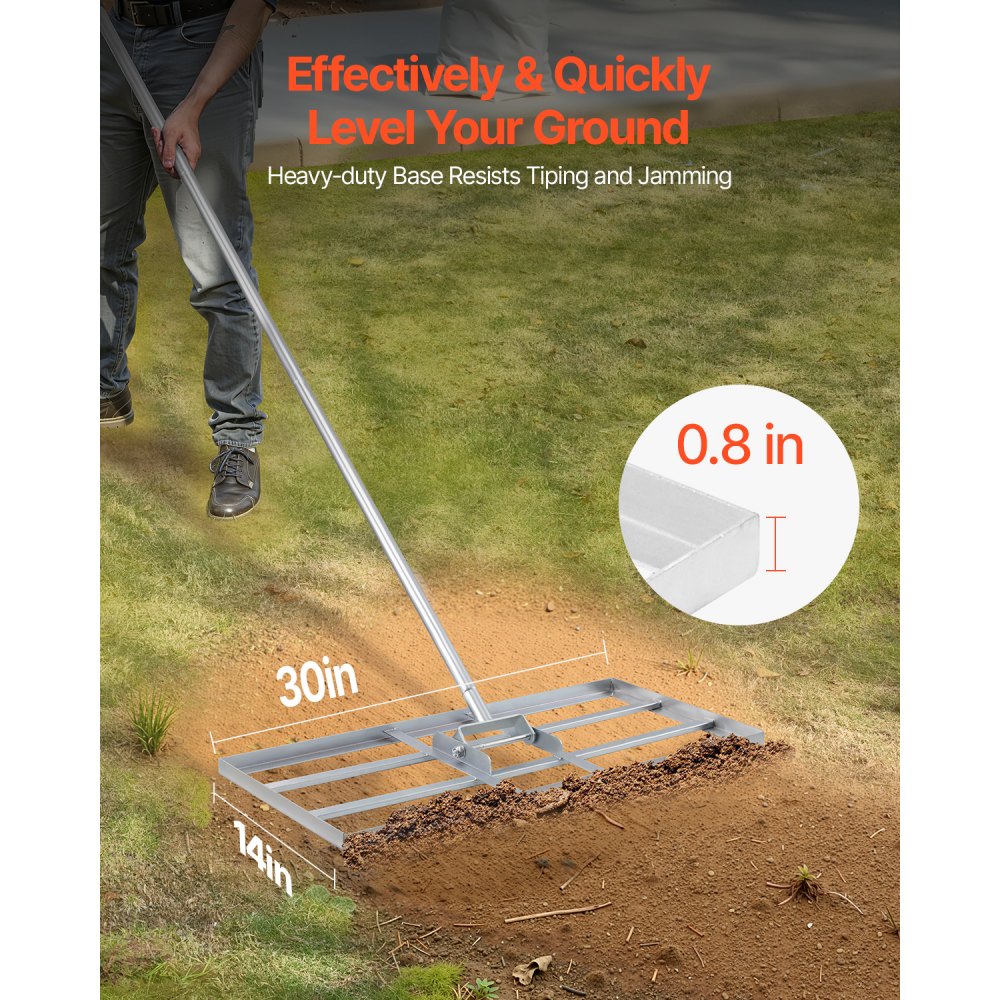Builders Leveling Rake VEVOR Lawn Leveling Rake, Lawn Leveler with 83.9 in Handle, 48x10 in ...