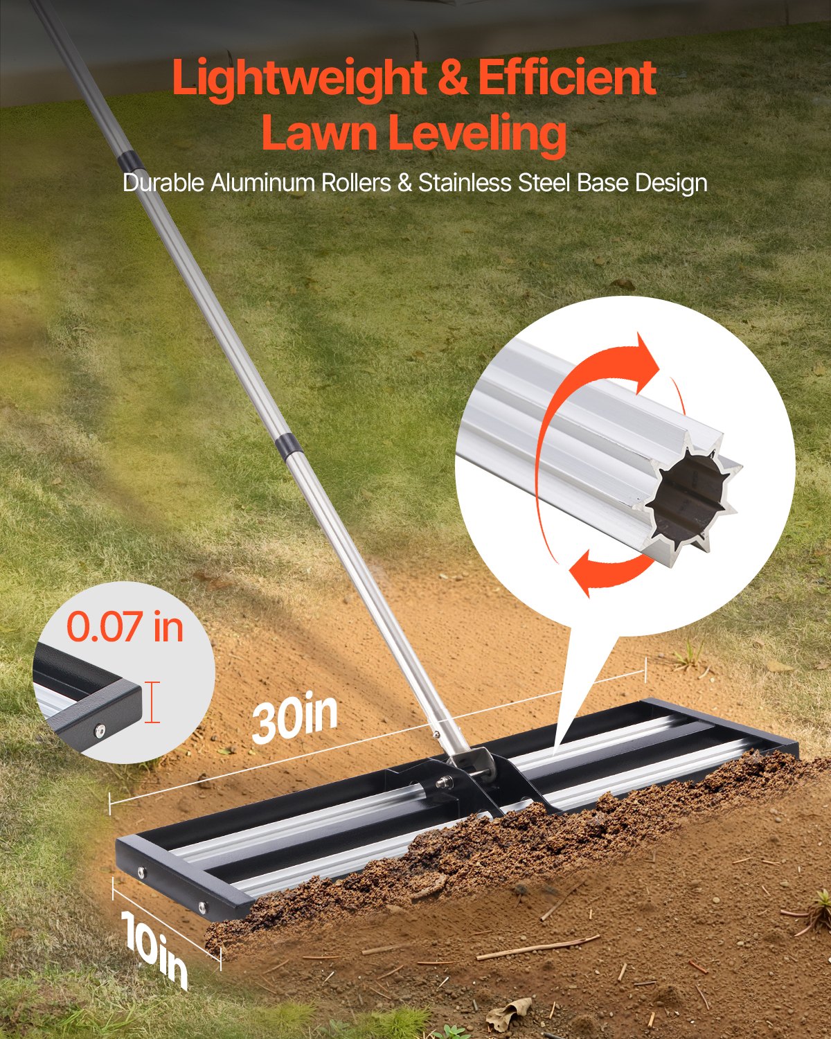 VEVOR Lawn Leveling Rake for Sale - 8.51 lbs, 180⁰ Rotation