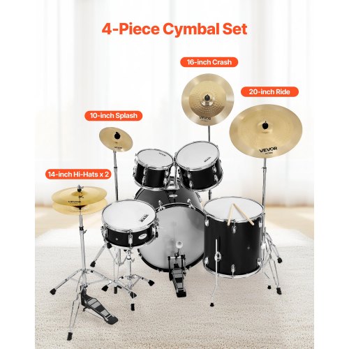 VEVOR Drum Cymbal Set – 4-Piece, 10/14/16/20 Inch Alloy Kit