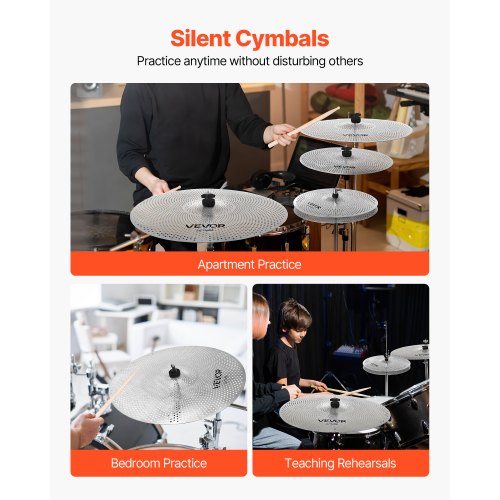 VEVOR Drum Set Cymbals – 14in Hi-Hats, 16in & 18in Crash