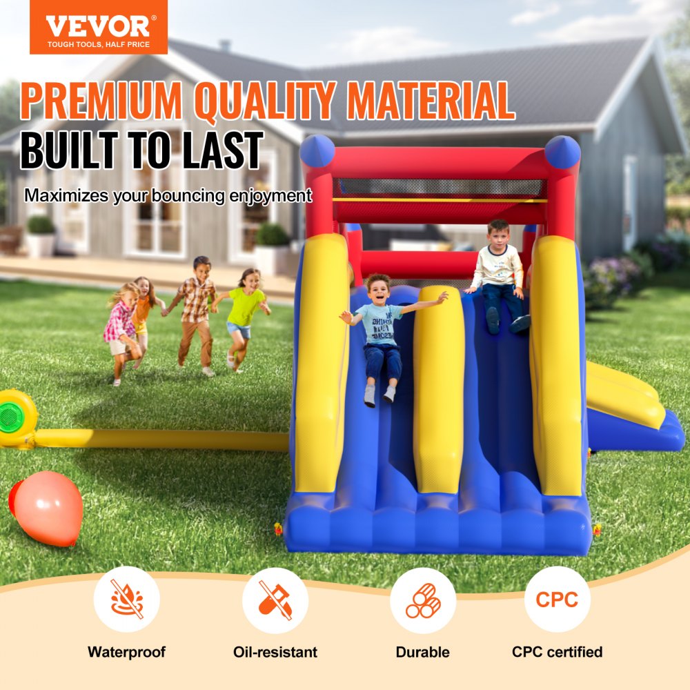 VEVOR Inflatable Bounce House Indoor Playhouse Trampoline Jumping Bouncer With Blower Slide And Storage Bag Outdoor Family Backyard Bouncy