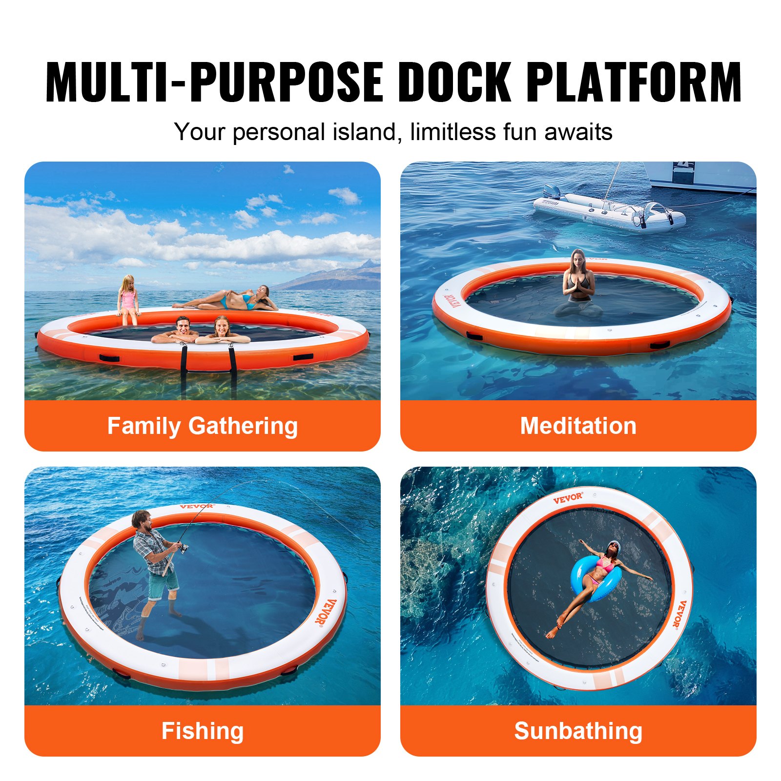 VEVOR Inflatable Floating Dock, ø10FT Inflatable Dock Platform with ...