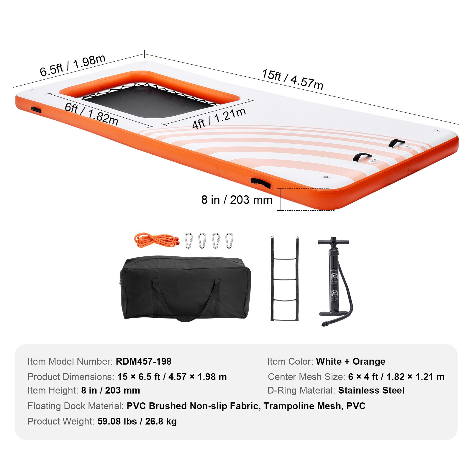 VEVOR Inflatable Floating Dock, 15x6.5FT Inflatable Dock Platform with ...