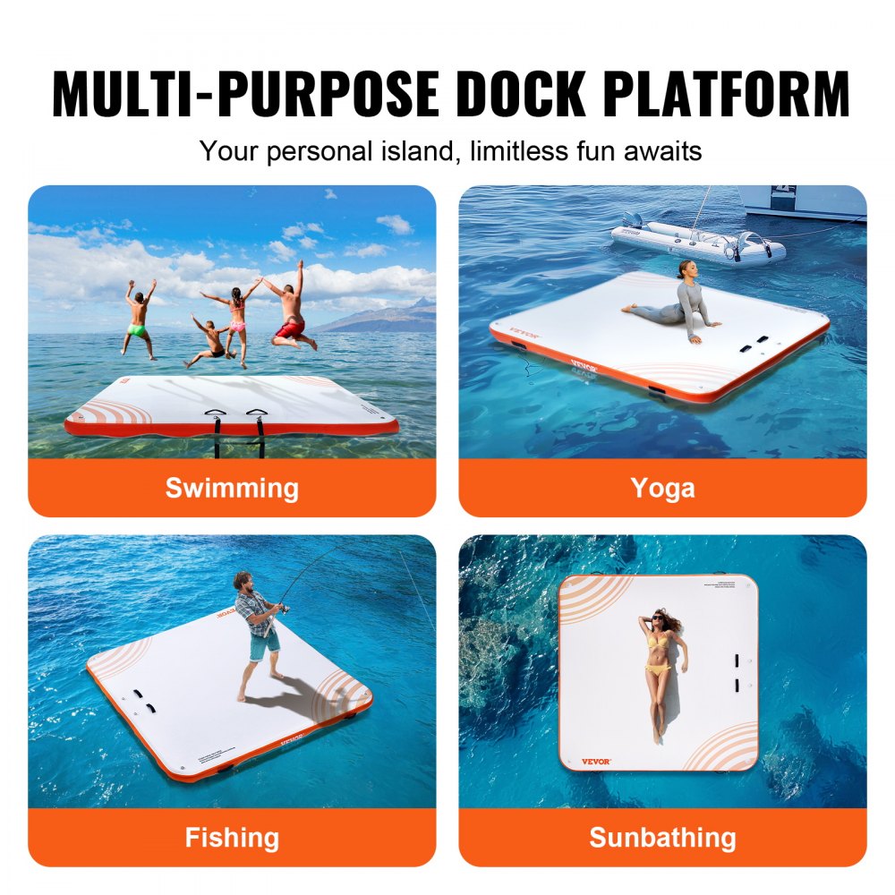 VEVOR Inflatable Floating Dock, 7 x 7FT Inflatable Dock Platform, Non ...