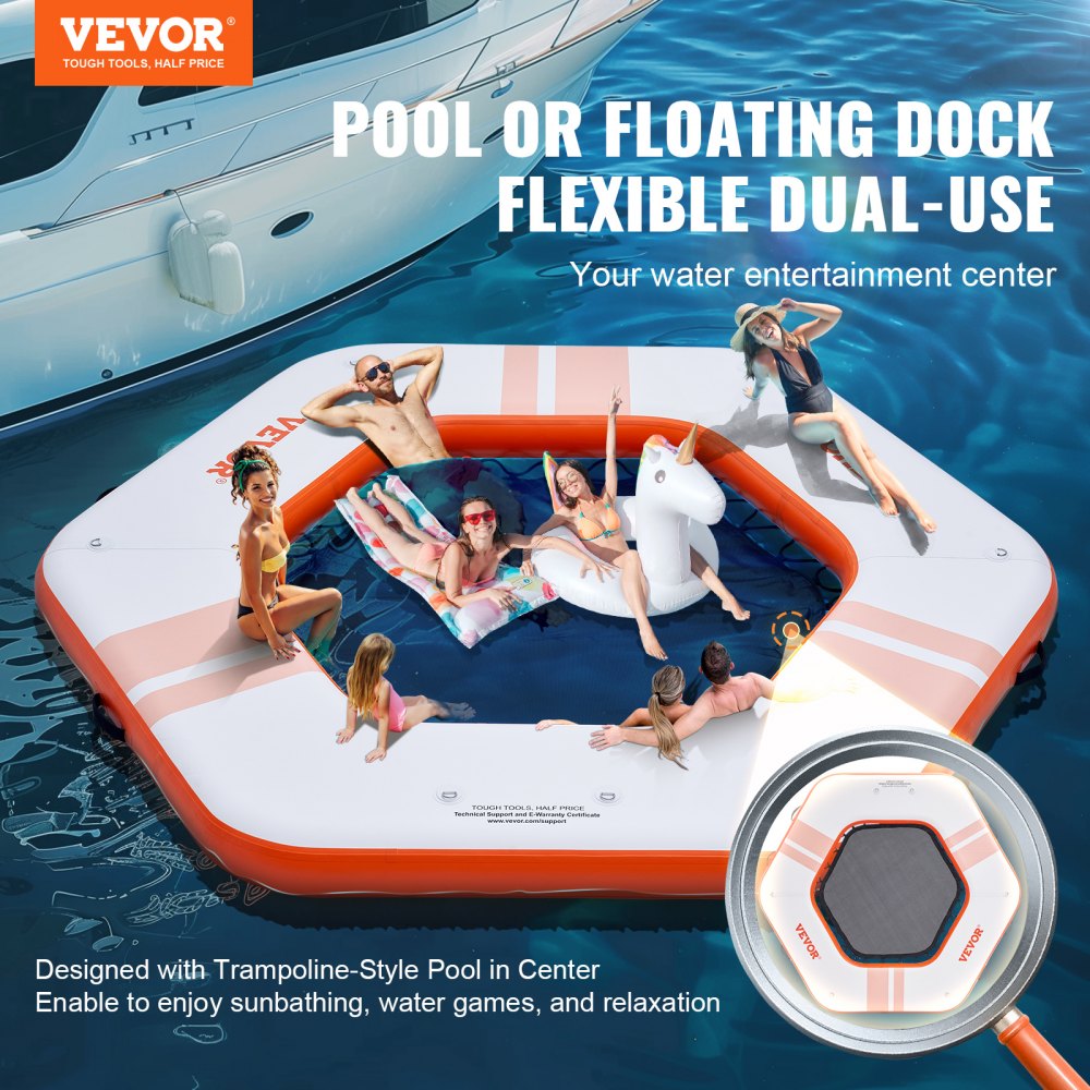 Inflatable Dock Protection VEVOR Inflatable Floating Dock, ø8.5FT Inflatable Dock Platform with ...