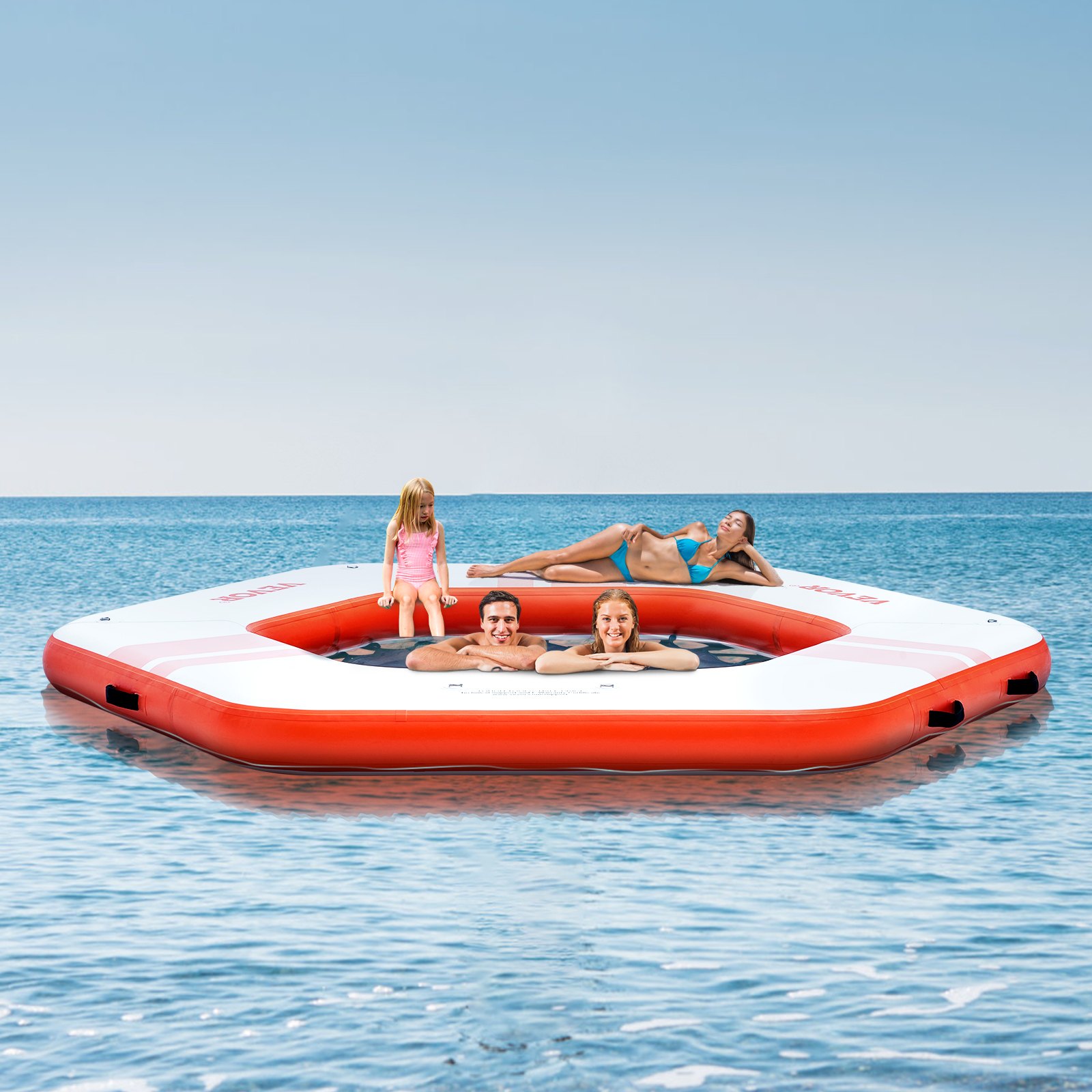 VEVOR Inflatable Floating Dock, ø8.5FT Inflatable Dock Platform with ...
