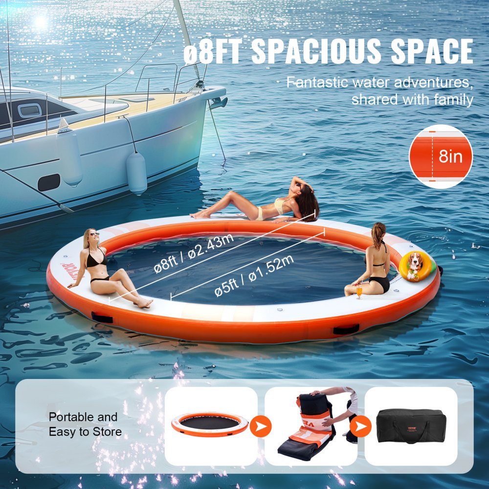 VEVOR Inflatable Floating Dock, ø8FT Inflatable Dock Platform with ø5FT ...