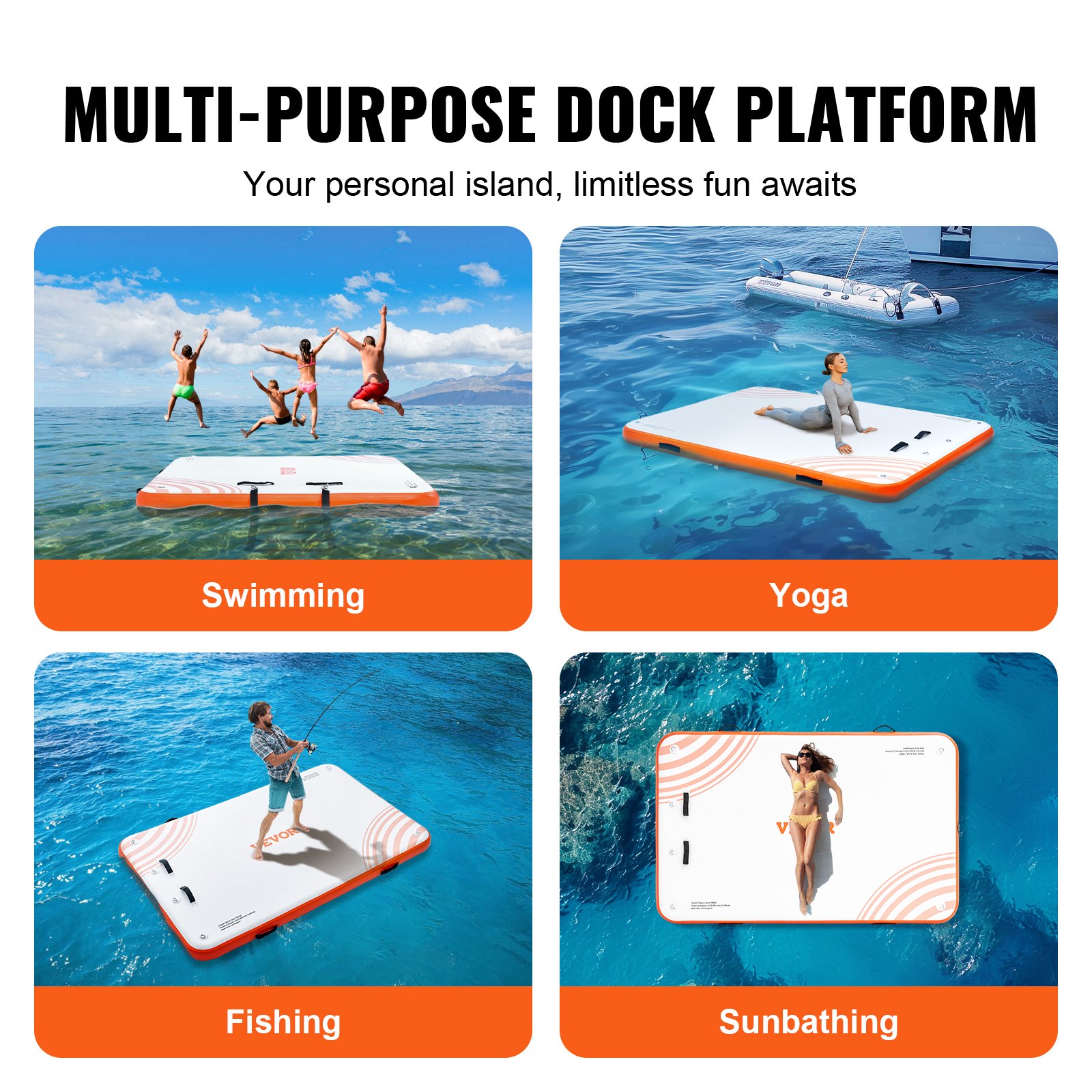 Modular Swim Raft VEVOR Inflatable Floating Dock, 8 x 5FT Inflatable Dock Platform, Non ...