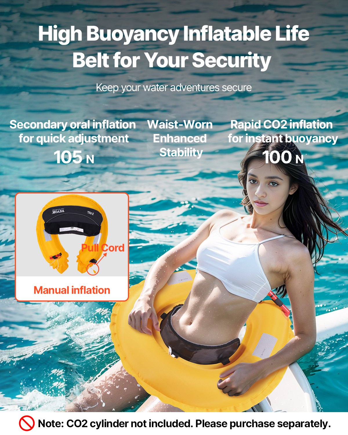 VEVOR Life Jacket Belt - 105N, Up To 59” Waist, Over 80 lbs