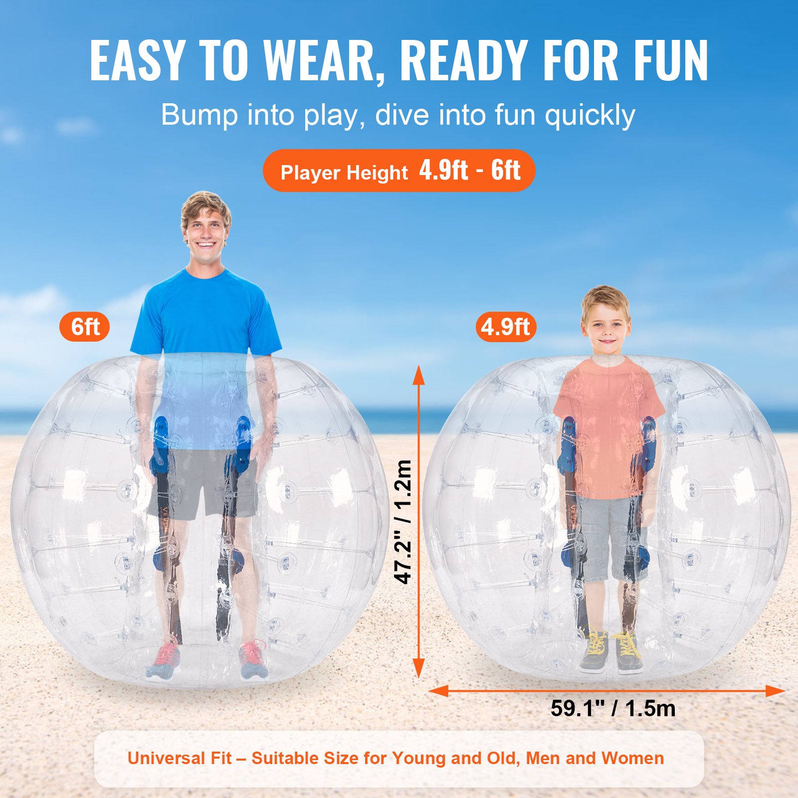 Young Inflatable VEVOR Inflatable Bumper Ball 1-Pack, 5FT/1.5M Body Sumo Zorb Balls for ...