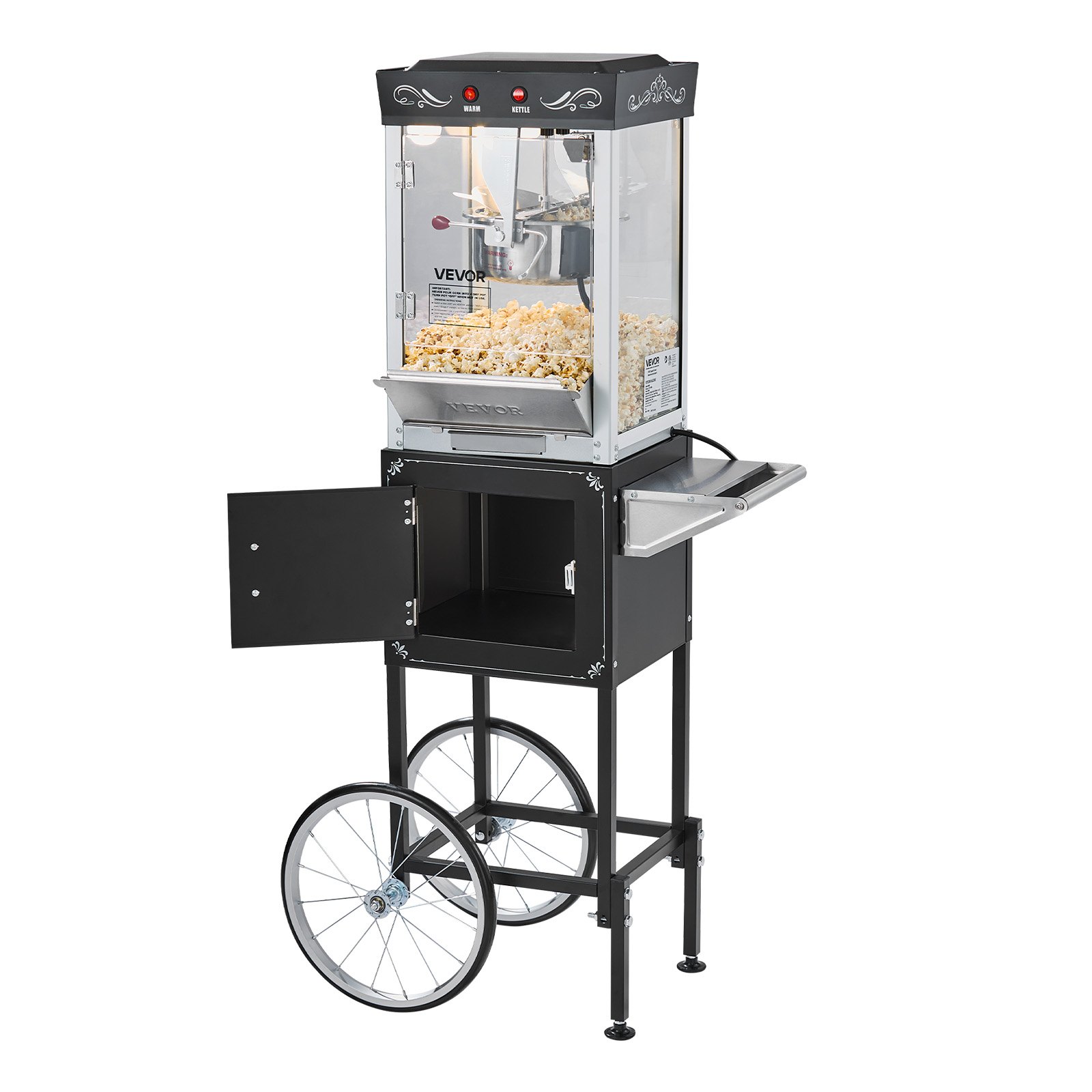 VEVOR Popcorn Maker with Cart – 8oz, 800W, 48 Cups, 2-Button