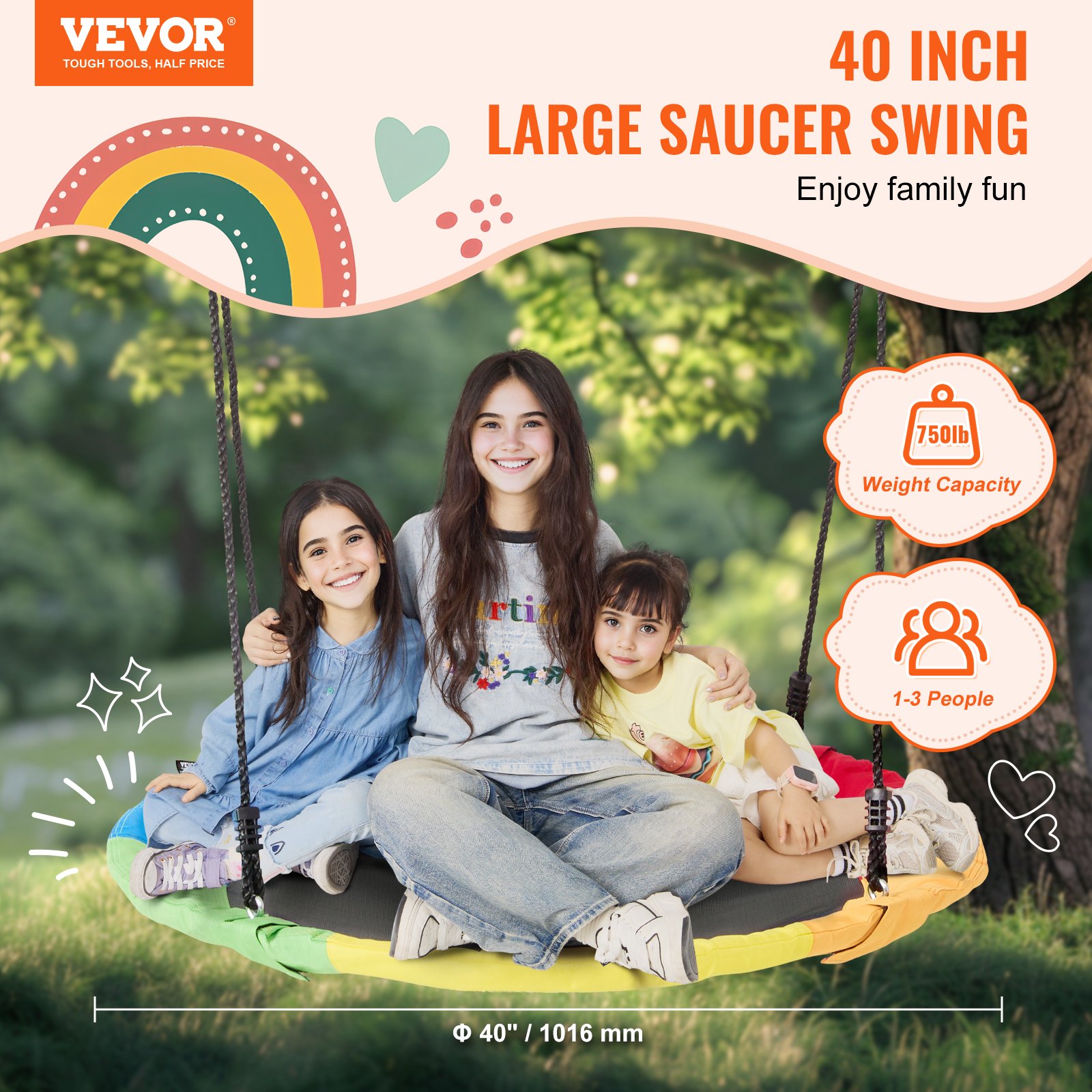 VEVOR 40 Inch Saucer Swing – 750 lbs, 900D Oxford, 8 lbs