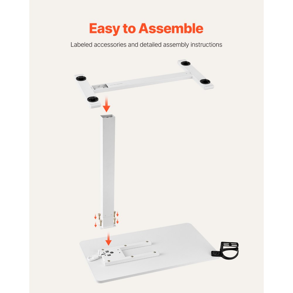 stolek nad postel, mobilní odkládací stolek se 4 skrytými kolečky, výškově nastavitelný pojízdný stůl na notebook s držákem na nápoje, přenosný stůl nad postel z dřevotřísky pro domácnost, kancelář, pracovnu, bílý - miniatura 7