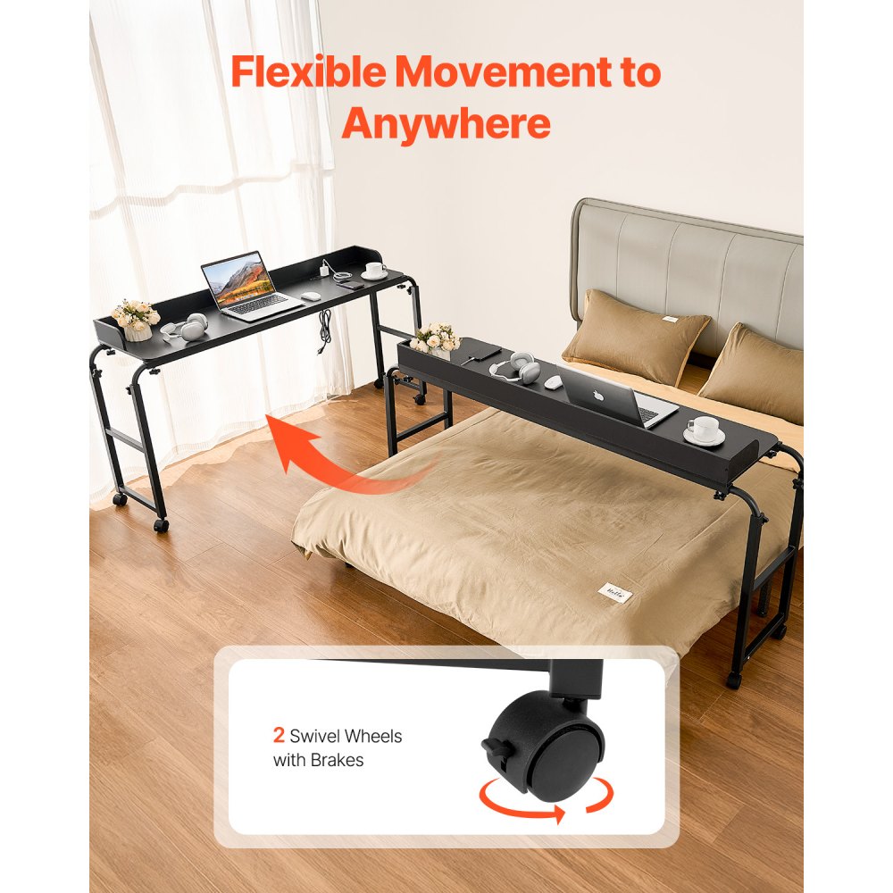VEVOR Overbed Table With Wheels | Adjustable Rolling Desk