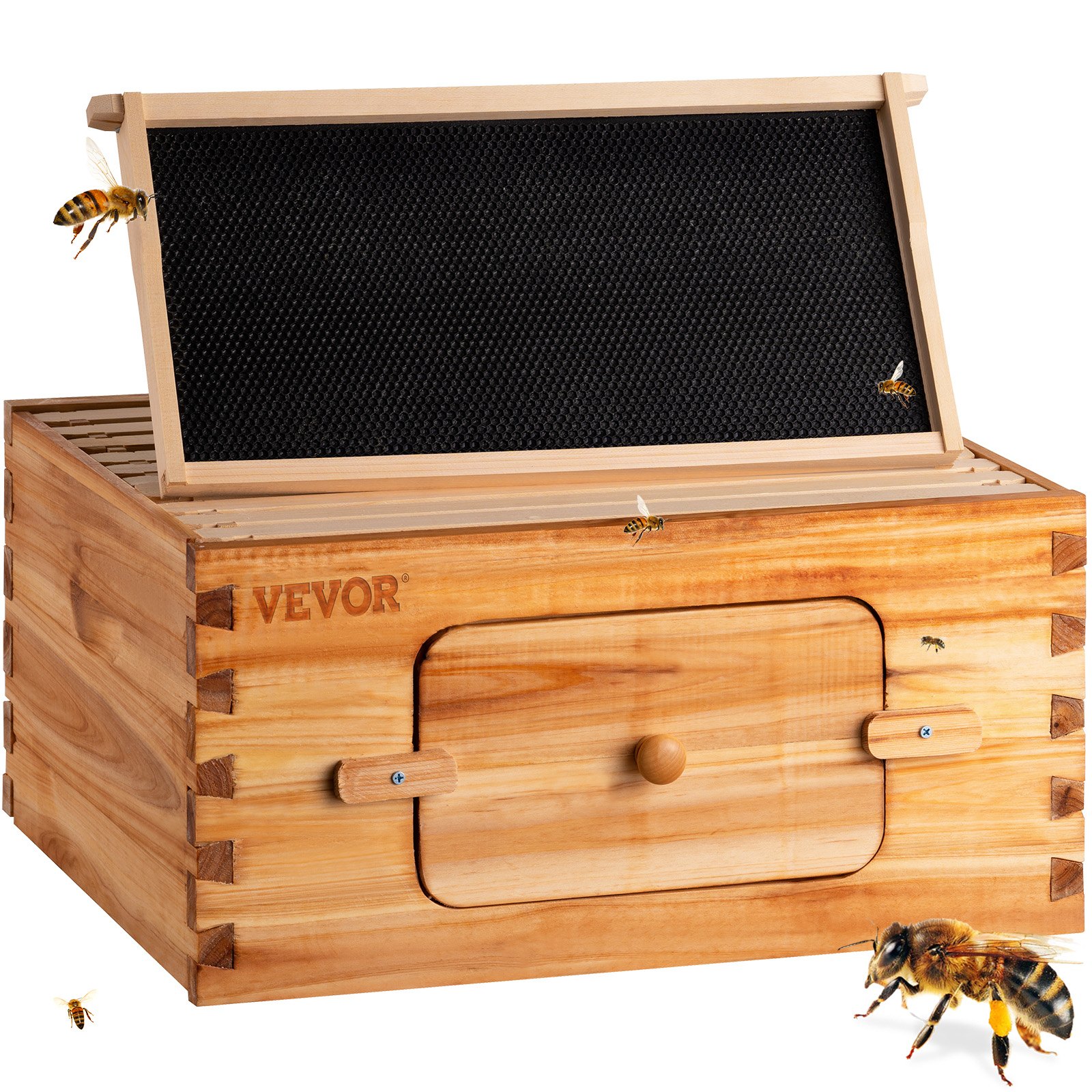 Apiculture Box VEVOR Beehive Box Kit Bee Honey Hive 10 Frames 1 Deep Beeswax Natural ...